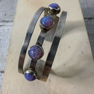 Vintage Mexican Silver Opaline Glass Cuff Bracelet